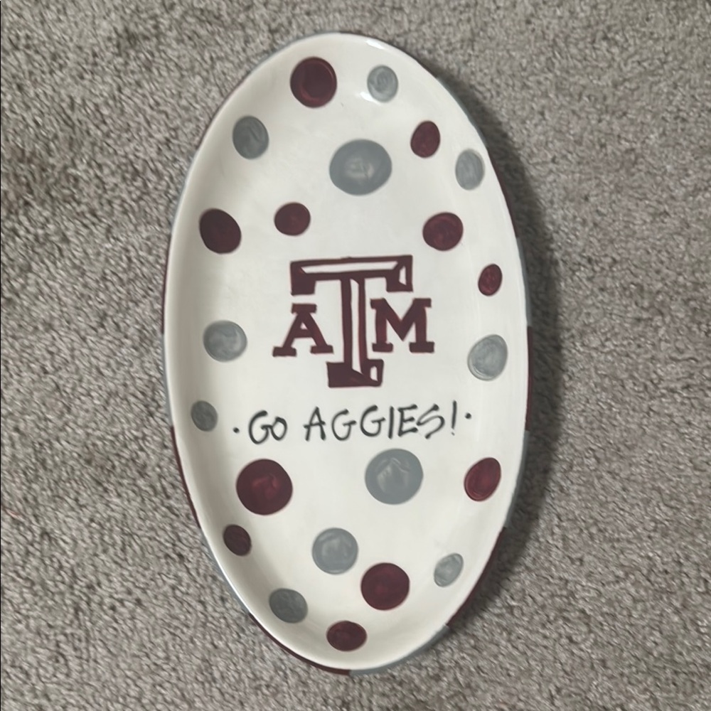 Texas A&M Polka Dot Oval Plate